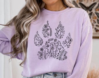 Comfort Colors® Dog Paw Sweatshirt, Floral Dog Paw, Dog Mama shirt, Dog Lover Sweatshirt, Dog Sweatshirt for women or men, Dog Crewneck gift