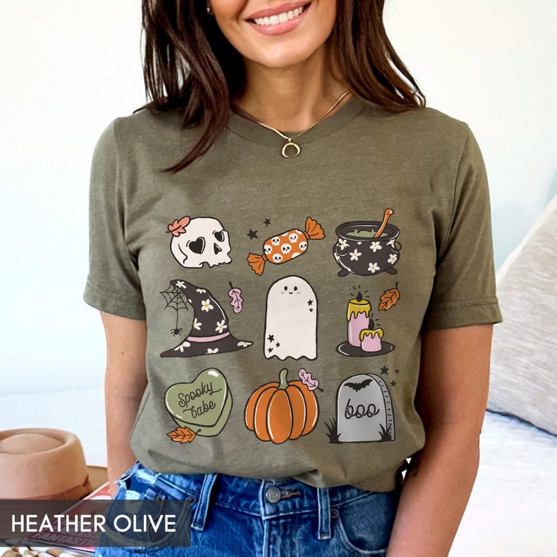 Spooky Fall shirt, Cute Boo t-shirt for her or him, Spooky babe, Fall Favorite Things, Halloween outfit, Ghost skull pumpkin & witchy image 3