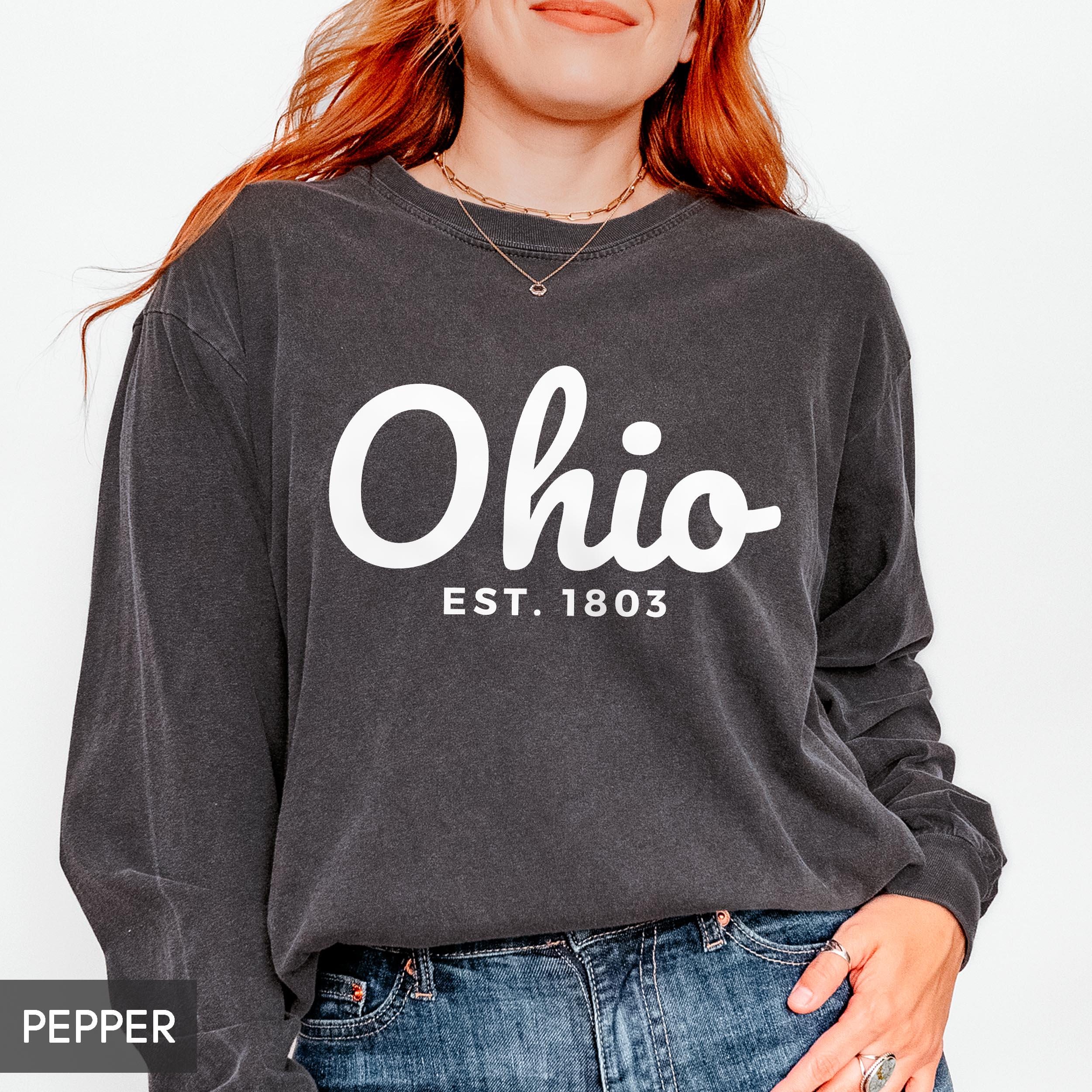 Comfort Colors® Ohio LONG sleeve shirt, Est 1803 State of Ohio gift for him or gift her, Cute Ohio TShirt, Vintage Retro Ohio Travel tee