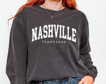 Comfort Colors® Nashville Tennessee LONG Sleeve Shirt, Family Vacation Souvenir, Music City Group Trip Matching TN tees, for women or men