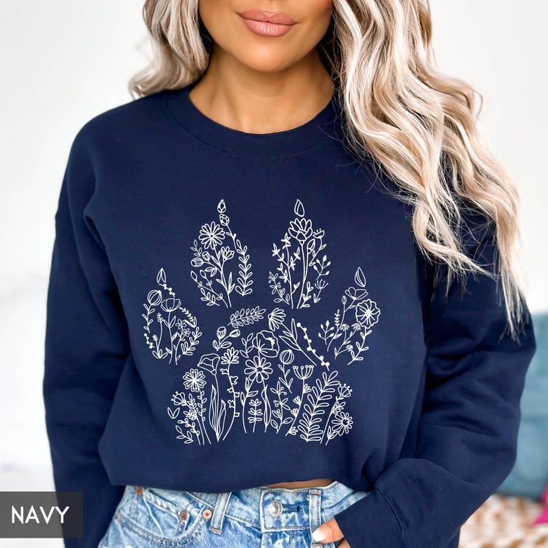 Sweatshirt with Dog paw, Dog Mama Crewneck, Floral Dog Lover Shirt, Mom of Dogs, Dog Mom Gift, Gift for Dog Lover,Better with Dogs,Paw print image 6