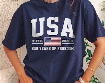 Chemise Comfort Colors® 250 ans de liberté USA, 1776 -2026 Drapeau américain anniversaire