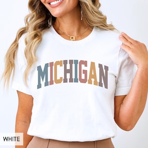 Michigan Shirt, State of Michigan Family Vacation outfit, MI gift for him or her, Michigan TShirt, Retro style Cute Michigan Tee (Summer)