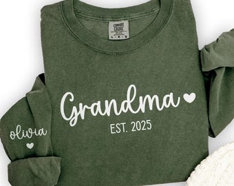 Comfort Colors® Grandma LONG sleeve shirt, Custom Grandkid names on the sleeve, Mother's Day Granny Mimi Nana