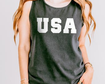 Comfort Colors® USA American Tank Top, July 4 Independence or Memorial Day, Fourth of July, Patriotic Vintage Retro style women or men