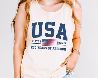 Comfort Colors® 250 Years of Freedom USA Tank, 1776 -2026 American Flag SemiQuincentennial Birthday