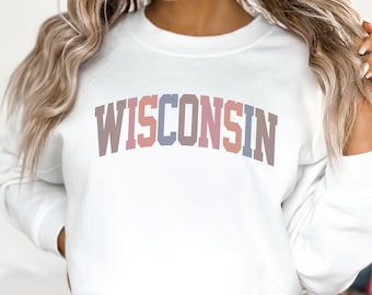 Wisconsin Sweatshirt, WI Crewneck, State of Wisconsin Gift for him or her, Retro Wisconsin Hoodie, Family Vacation Travel Outfit (Spring)