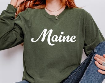 Comfort Colors® Maine LONG sleeve shirt, State of Maine gift for him or gift her, Cute Maine TShirt, Groovy Retro Maine Travel tee