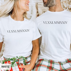 Couple shirts with Roman Numeral custom date, Sentimental gift for husband & wife, Boyfriend Girlfriend, 5th 10th 20th 25th Anniversary