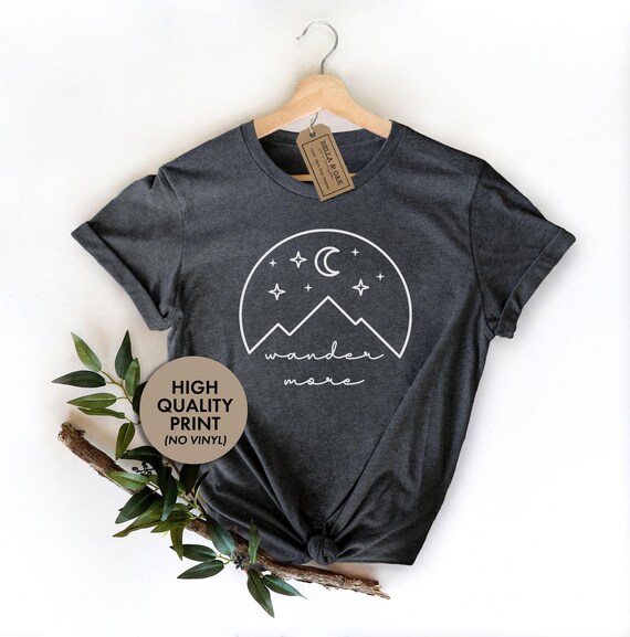 Womens Camping Shirt, Wanderlust Shirt, Wander More, Camping Tee, Mountain Shirt, Stars Shirt, Hiking Shirt, Cute Camping, Glamping Tee