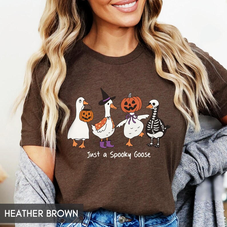 Just a Spooky Goose, Cute Halloween shirt, Silly goose, Fall pumpkins, Trick or treat outfit for her or him, witchy goose, Autumn tee image 3