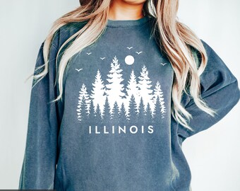 Comfort Colors® Illinois Sweatshirt, Illinois Crewneck, State of Illinois Gift for him/her, Nature Outdoors Illinois Trip, Illinois Vacation