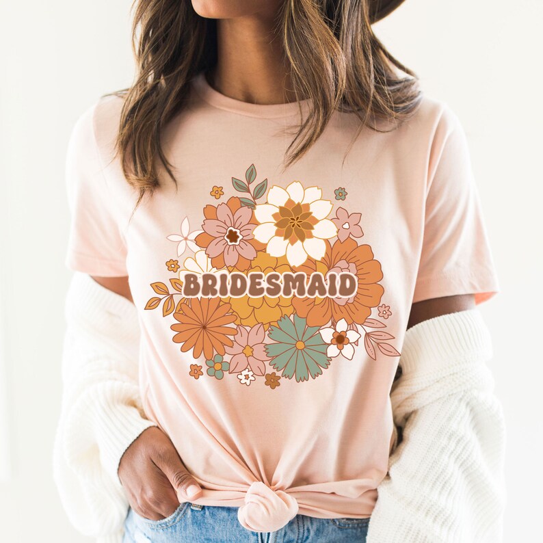 Boho Floral Bridesmaid Shirt, Bridal Party t-shirts, Wedding Party Matching shirts, Bridesmaid Gift, Gift for Bridesmaids from bride (unisex image 3