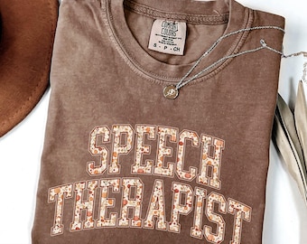 Comfort Colors® Fall Speech Therapist Shirt, Pumpkin Floral SLP, Speechie Language Pathologist Autumn Thanksgiving
