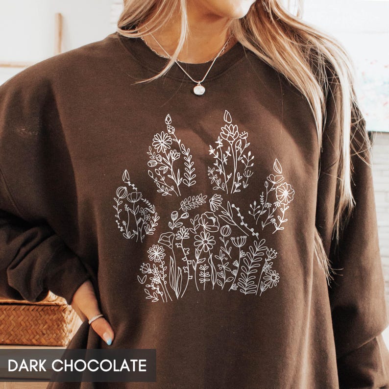 Sweatshirt with Dog paw, Dog Mama Crewneck, Floral Dog Lover Shirt, Mom of Dogs, Dog Mom Gift, Gift for Dog Lover,Better with Dogs,Paw print image 3