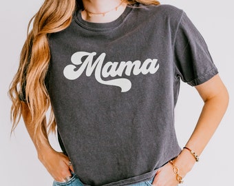 Comfort Colors® Mama Shirt, Trendy cropped boxy oversized fit Mom t-shirt, Mama Era Groovy tee, Gift for Mother's Day or Mom Birthday