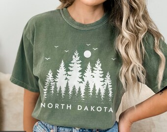Comfort Colors® North Dakota Shirt, State of North Dakota Shirt, North Dakota gift for him or gift her, Pine Nature Outdoors ND Trip