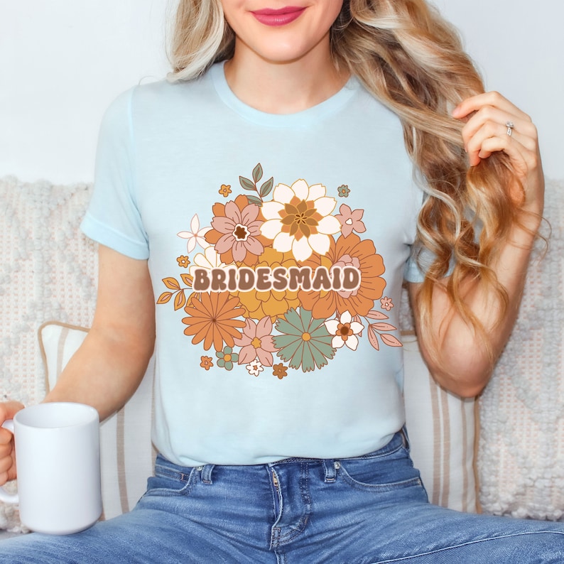 Boho Floral Bridesmaid Shirt, Bridal Party t-shirts, Wedding Party Matching shirts, Bridesmaid Gift, Gift for Bridesmaids from bride (unisex image 5