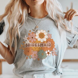 Boho Floral Bridesmaid Shirt, Bridal Party t-shirts, Wedding Party Matching shirts, Bridesmaid Gift, Gift for Bridesmaids from bride (unisex image 8