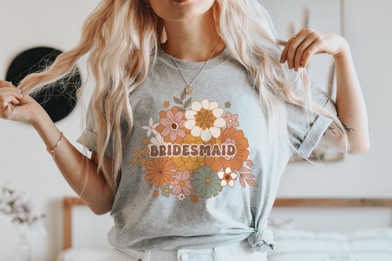 Boho Floral Bridesmaid Shirt, Bridal Party t-shirts, Wedding Party Matching shirts, Bridesmaid Gift, Gift for Bridesmaids from bride (unisex image 8