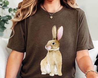 Watercolor cute Easter Rabbit Shirt, Spring Shirt with Bunny, Easter Egg Hunt shirt, Vintage style Easter tee for women & men (unisex)