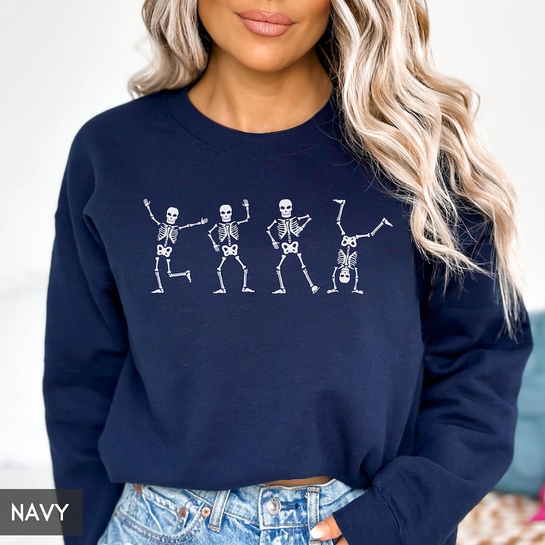 Halloween Sweatshirt, Fall Sweater, Dancing Skeleton Sweatshirt, Halloween Hoodie, Cute Skeleton Shirt, Halloween Outfit, For Women, For Men Bild 4
