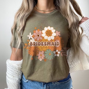 Boho Floral Bridesmaid Shirt, Bridal Party t-shirts, Wedding Party Matching shirts, Bridesmaid Gift, Gift for Bridesmaids from bride (unisex image 2