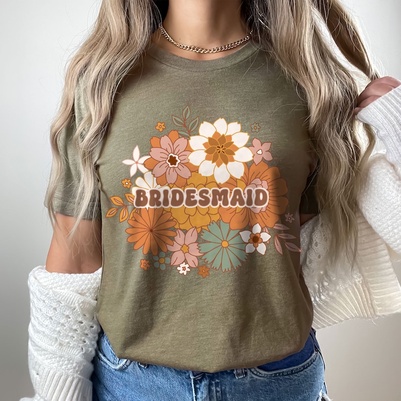 Boho Floral Bridesmaid Shirt, Bridal Party t-shirts, Wedding Party Matching shirts, Bridesmaid Gift, Gift for Bridesmaids from bride (unisex image 2