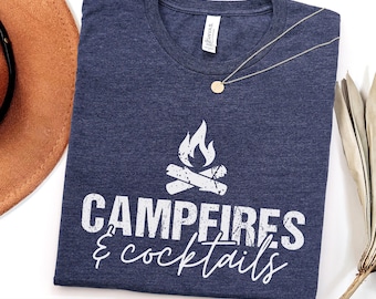 Campfires & Cocktails Shirt, Camping Adventure tee, Family Vacation Girls Trip