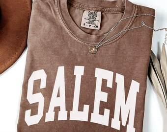 Comfort Colors® Salem Shirt, Witchy Salem Massachusetts Halloween shirt for her or him, Fall Witch shirt for women or men Varsity style 1692