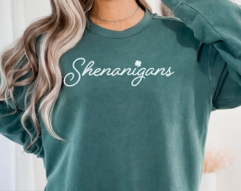 Comfort Colors® St Patricks Day Sweatshirt, Cute Shenanigans, Funny St Patricks Day Crewneck for women or men,Lucky Shirt for her/him