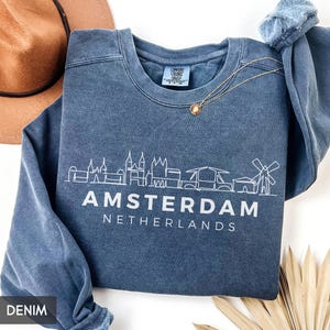 Comfort Colors® Amsterdam Netherlands Skyline Sweatshirt, Cityscape Travel Souvenir, Vacation Crewneck