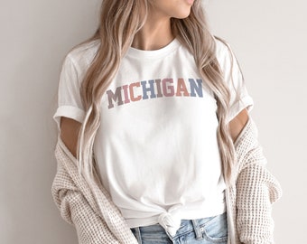 Michigan Shirt, Michigan TShirt, Cute Michigan Shirt, State of Michigan Shirt, Vintage Retro Michigan Tee, Michigan Gift (spring colors)