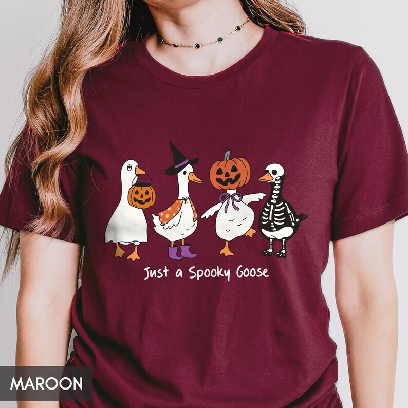 Just a Spooky Goose, Cute Halloween shirt, Silly goose, Fall pumpkins, Trick or treat outfit for her or him, witchy goose, Autumn tee image 6