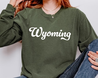 Camiseta de manga larga Comfort Colors® Wyoming, regalo del estado de Wyoming para él o para ella, linda camiseta de Wyoming, camiseta de viaje retro y genial de Wyoming