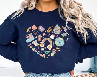 Teacher Crewneck, Doing Teacher Stuff, Teacher Favorite Things Crewneck, Cute 90's retro groovy Teacher Sweatshirt her/him, matching teacher