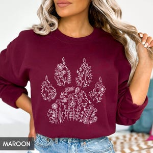 Sweatshirt with Dog paw, Dog Mama Crewneck, Floral Dog Lover Shirt, Mom of Dogs, Dog Mom Gift, Gift for Dog Lover,Better with Dogs,Paw print image 5
