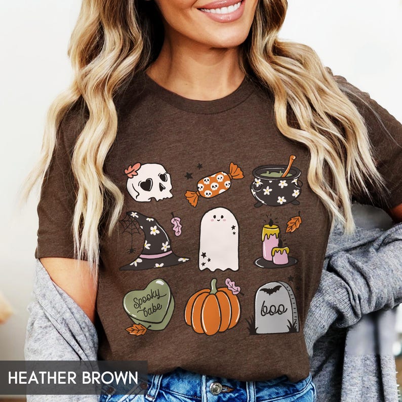 Spooky Fall shirt, Cute Boo t-shirt for her or him, Spooky babe, Fall Favorite Things, Halloween outfit, Ghost skull pumpkin & witchy image 2