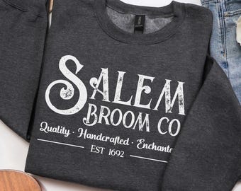 Cute Halloween Sweatshirt, Salem Broom Sweatshirt, Witch Shirt, Halloween Shirt, Fall Shirt For Women, Fall Shirt For Men, Vintage inspired