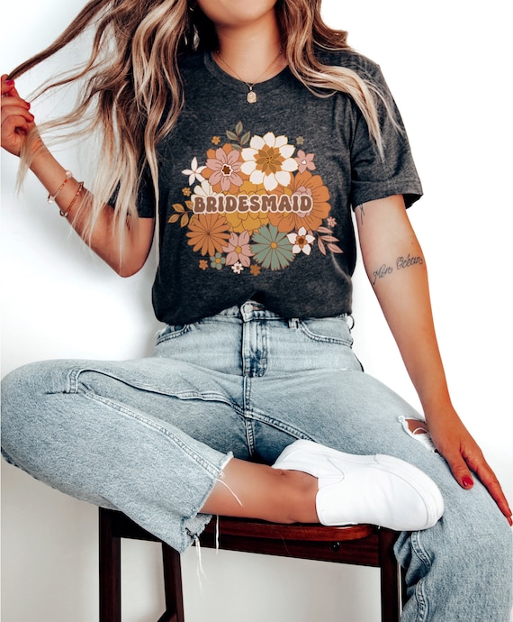 Boho Floral Bridesmaid Shirt, Bridal Party t-shirts, Wedding Party Matching shirts, Bridesmaid Gift, Gift for Bridesmaids from bride (unisex