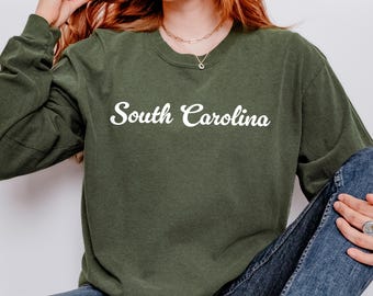 Comfort Colors® South Carolina LONG sleeve shirt, State of South Carolina gift for him or gift her, Cute Tshirt, Groovy Retro Travel tee