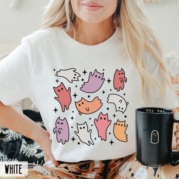 Halloween Shirt for her or him, Ghost Cat, Retro Halloween, Pink 90s Halloween aesthetic, Fall shirt, Vintage Halloween tshirt, Retro Spooky