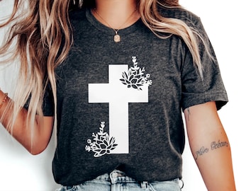 Christian Easter, He is Risen shirt, Easter Shirts for Women (unisex fit), Religious Easter flower cross tshirt, Floral Easter Sunday top