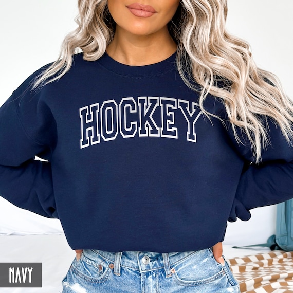 HOCKEY Sweatshirt, Collegiate Style Hockey crewneck, Game day shirt, Vintage retro Hockey outfit for her or him (unisex), Hockey Mom or Dad