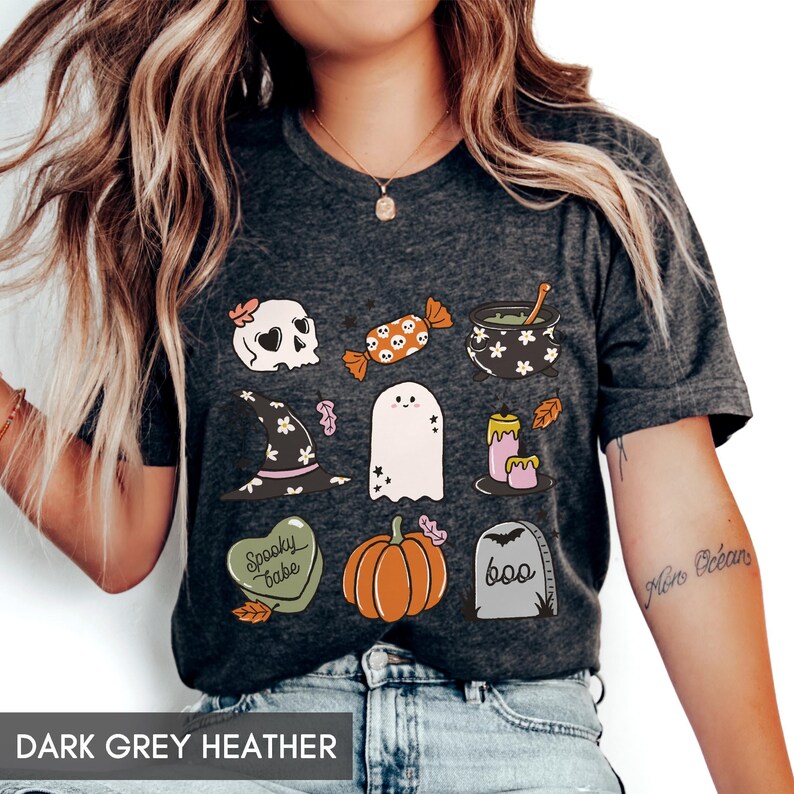 Spooky Fall shirt, Cute Boo t-shirt for her or him, Spooky babe, Fall Favorite Things, Halloween outfit, Ghost skull pumpkin & witchy image 4