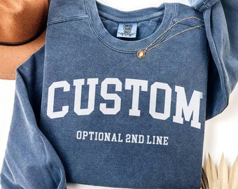 Comfort Colors® Personalized Sweatshirt, Custom Crewneck, Personalized Gift, Your Text or Logo, Christmas Birthday Gift, Vintage Varsity