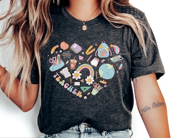 Doing Teacher Stuff, Teacher Favorite Things, Cute 90s retro groovy Teacher t-shirt for her / him, matching teacher tees, School Supply top