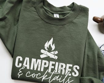 Campfires & Cocktails, Fall Sweatshirt, Funny Camping shirt, Adventure Hoodie, Sister Trip Shirt, Outdoor Adventure, Autumn Hiking Crewneck