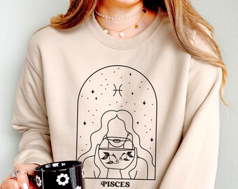 Pisces Zodiac Sweatshirt, Boho February March Birthday Gift