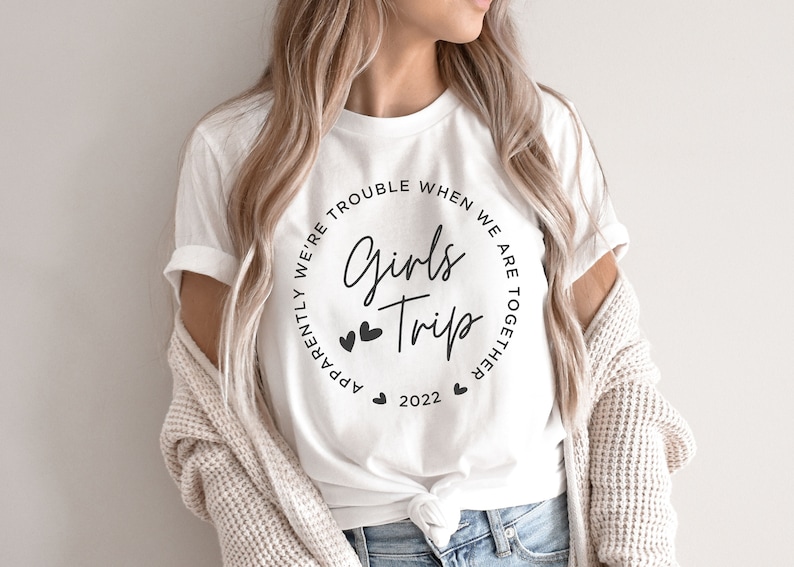 Girls Trip Shirt, Matching Vacation Shirt, Girls Weekend Shirt, Trouble When Together, Cheaper than Therapy, Besties Weekend Trip 2024 White